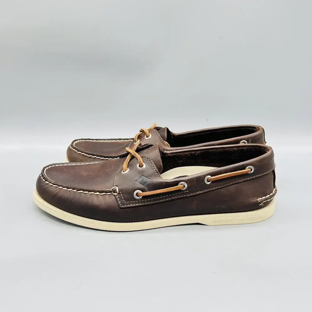 Sperry Shoes Mens 10 Brown Leather Top Sider Boat Deck Moc Toe Casual Comfort